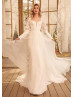 Long Sleeves Ivory Chiffon Corset Back Wedding Dress